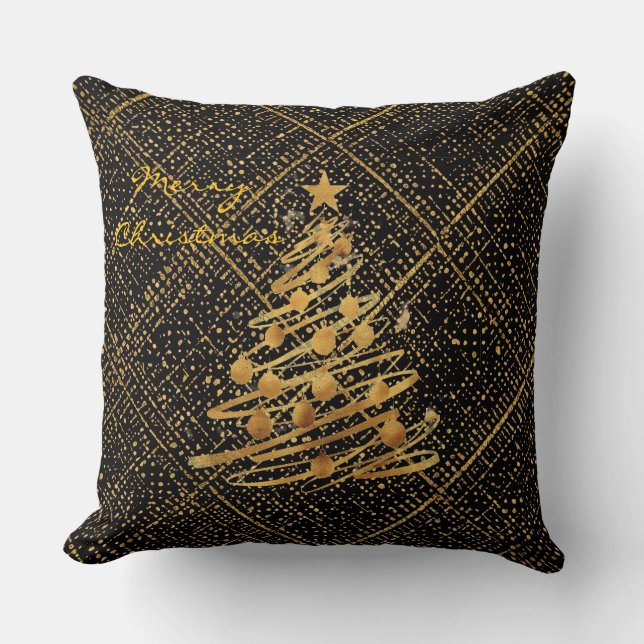Modern, Chrismas Tree, Black Gold Cross Pattern Kissen (Vorderseite)
