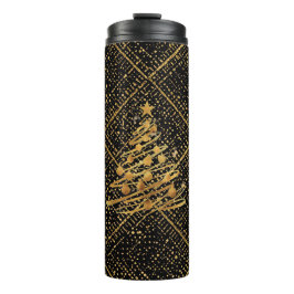 Modern, Chrismas Tree, Black Gold Cross Pattern  Thermosbecher
