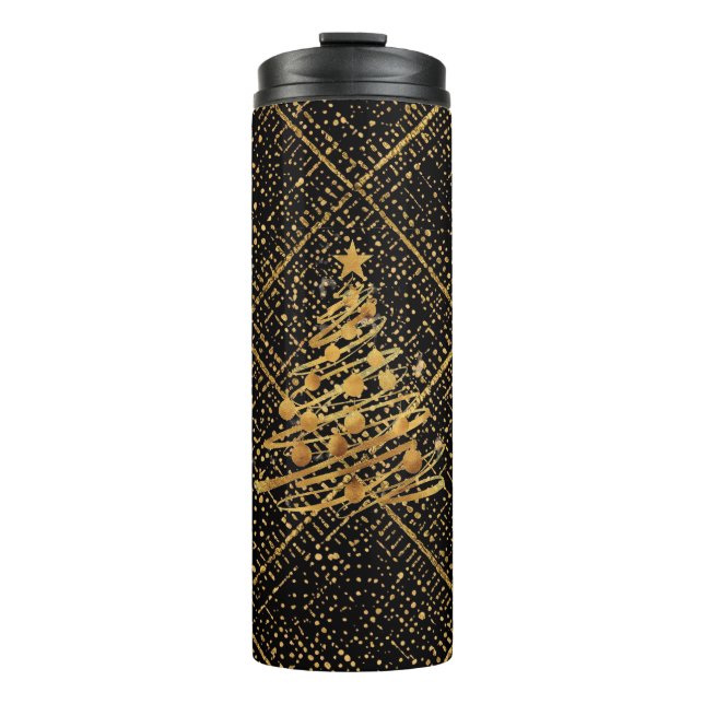 Modern, Chrismas Tree, Black Gold Cross Pattern  Thermosbecher (Vorderseite)