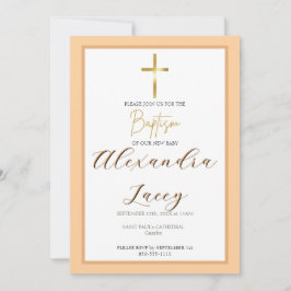 Modern Christening Baptism Gold Cross Invitation Einladung