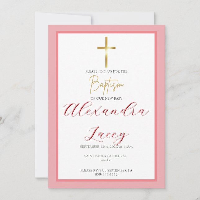 Modern Christening Baptism Gold Cross Invitation Einladung (Vorderseite)