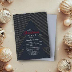 Modern Christmas Blue Holiday Party Gold Folieneinladung