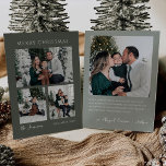 Modern Christmas Card Sage Green Foto Collage Feiertagskarte<br><div class="desc">Diese wunderschöne, moderne Weihnachtskarte mit dunklem und hellbraunem Hintergrund, modernen Schriftart, Kalligraphie und einer Foto-Collage ist ideal, um den Feiertag dieser fröhlichen Saison zu teilen! Dieses Design eignet sich ideal für Neuvermählte, die ihre ersten verheirateten Weihnachtsfeiern teilen, und für Familien, die woll haben, ihre schönen Fotos mit passenden Outfits zu...</div>