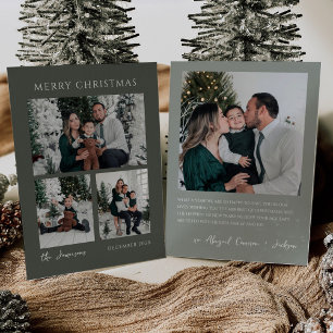 Modern Christmas Card Sage Green Foto Collage Feiertagskarte