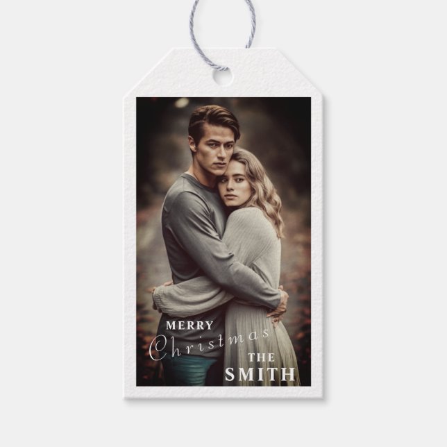 Modern Christmas Dark Dusky Couple Foto Geschenkanhänger (Vorderseite)