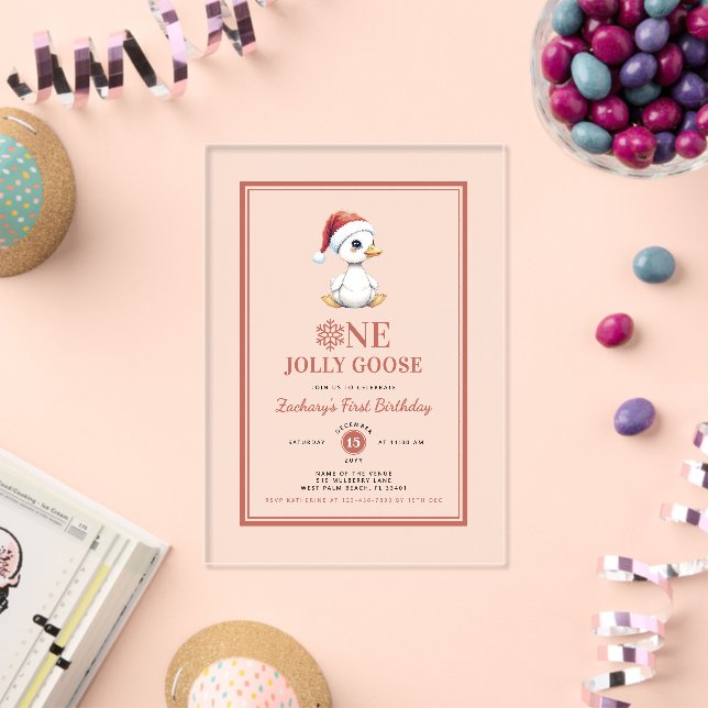 Modern Christmas First Birthday One Jolly Goose Acryleinladungen (Insitu (Feier))