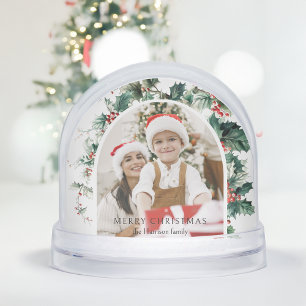 Modern Christmas Foto Arch mit Holly Snow Globe Schneekugeln