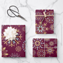 Modern Christmas Gold Blue Aquarell Snowflake W Geschenkpapier Set