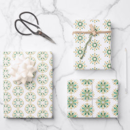 Modern Christmas Gold Green Snowflake Wrapping Pap Geschenkpapier Set