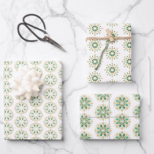 Modern Christmas Gold Green Snowflake Wrapping Pap Geschenkpapier Set