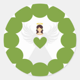 Modern Christmas Green Angel Herzkranz Label Runder Aufkleber