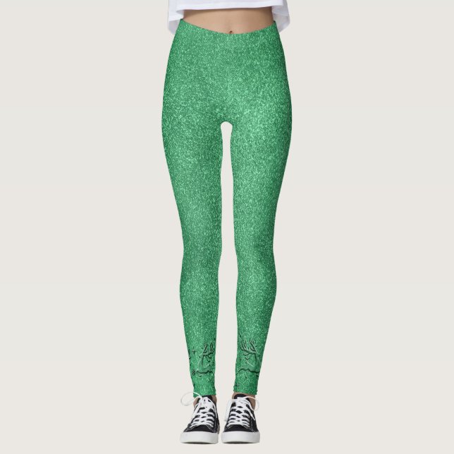Modern Christmas Green Rentier Ladys Leggings (Vorderseite)