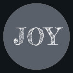 Modern Christmas Holiday Joy Dark Blue Runder Aufkleber<br><div class="desc">Moderner Weihnachtsaufkleber mit dem Text JOY in weißer,  eleganter Schrift Typografie auf dunkelblauem Hintergrund. Exklusiv für Sie entworfen von Happy Dolphin Studio. Wenn Sie Hilfe oder passende Produkte benötigen,  kontaktieren Sie uns bitte über unseren Shop Chat!</div>