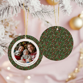 Modern Christmas Holly Foliage Family Photo Keramik Ornament