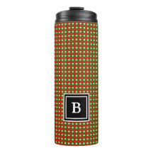 Modern Christmas Kariert Monogram Initial Red Gree