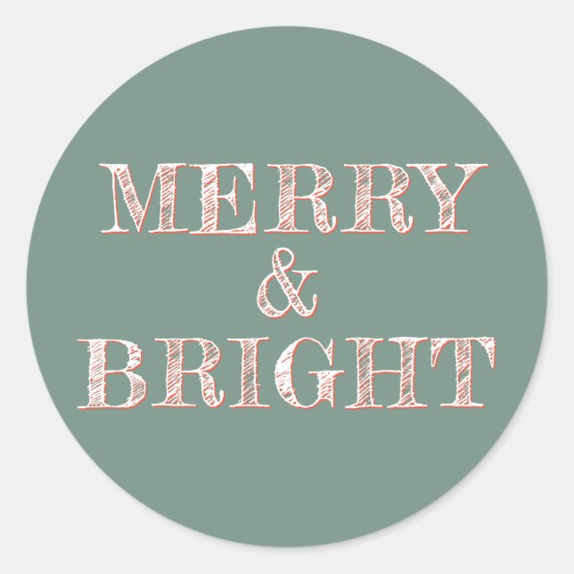 Modern Christmas Merry Bright Dusty Green Runder Aufkleber (Vorderseite)