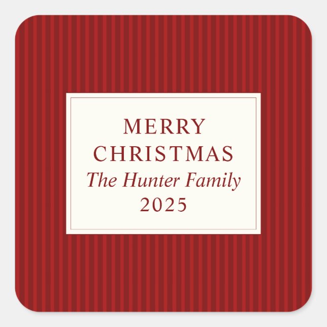 Modern Christmas Minimal Holiday Favor Red Quadratischer Aufkleber (Vorderseite)