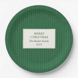 Modern Christmas Minimal Holiday Green Stripes Pappteller