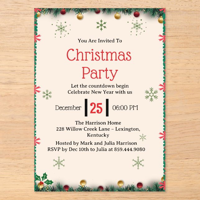 Modern Christmas Party Invitation Template (Recto)
