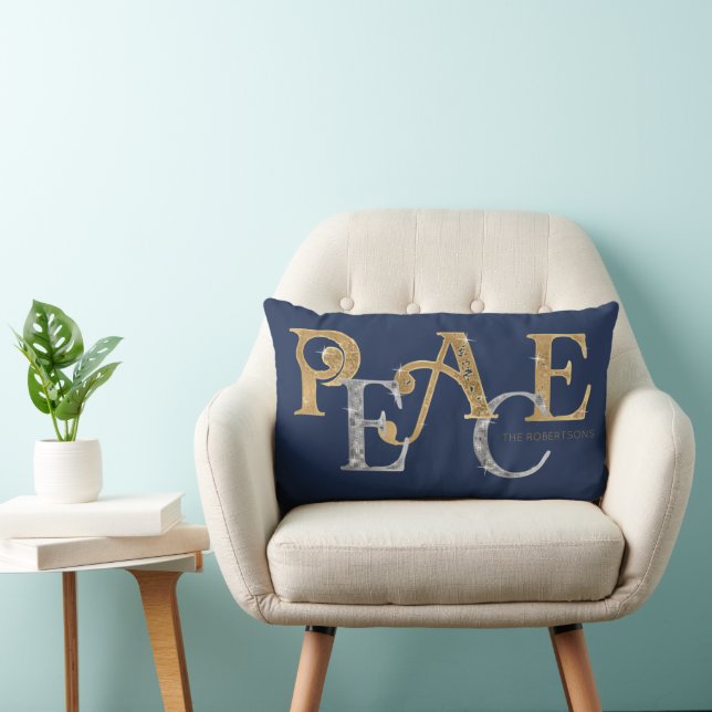 Modern Christmas Peace Navy Blue Gold Silber Name Lendenkissen (Stuhl )