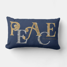 Modern Christmas Peace Navy Blue Gold Silber Name Lendenkissen