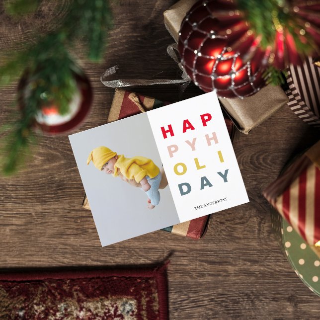 Modern Christmas Photo | Colorful Happy Holidays  Postkarte (Von Creator hochgeladen)