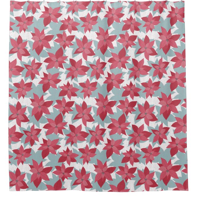 Modern Christmas Poinsettia Muster Duschvorhang (Vorderseite)