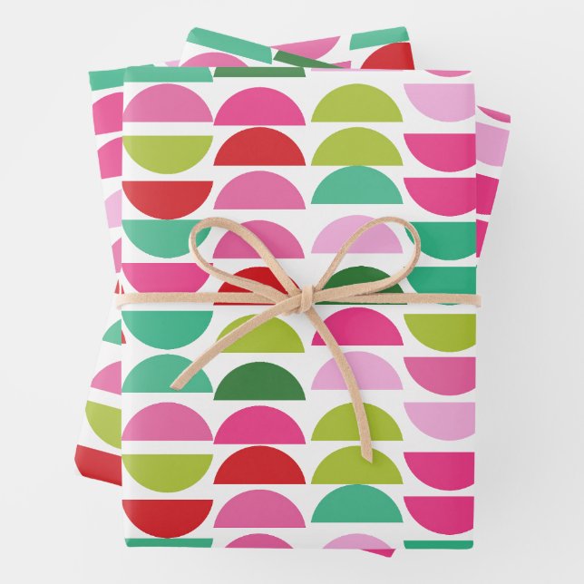 Modern Christmas Red Green Pink Geometrie Niedlich Geschenkpapier Set (Beispiel)