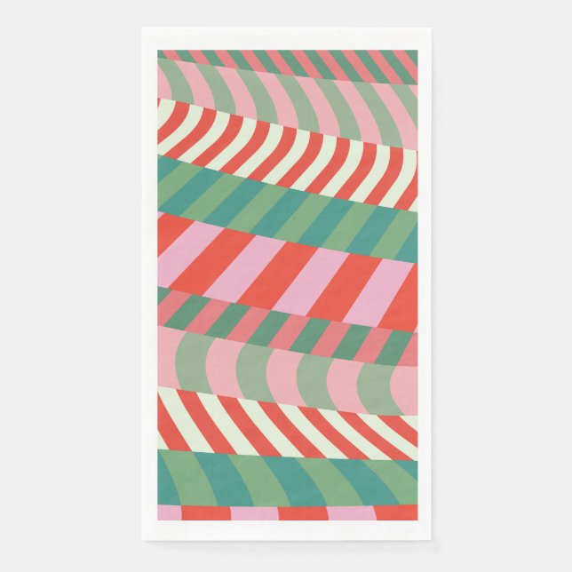 Modern Christmas Red Green Pink Geometrie Streifen Serviette (Vorderseite)