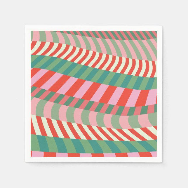 Modern Christmas Red Green Pink Geometrie Streifen Serviette (Vorderseite)