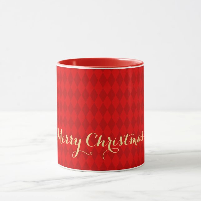 Modern Christmas Red Harlequin Imitats Gold Script Tasse (Zentrum)