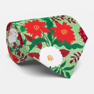 Modern Christmas Red Poinsettia Floral Pattern Krawatte