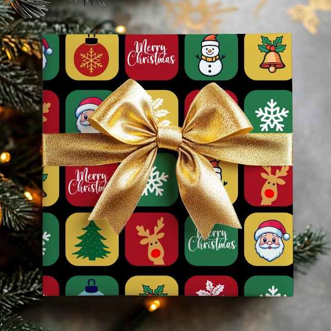 Modern Christmas Santa Tree Ornaments Snowman Geschenkpapier (Modern Christmas Santa Tree Ornaments Snowman Wrapping Paper)