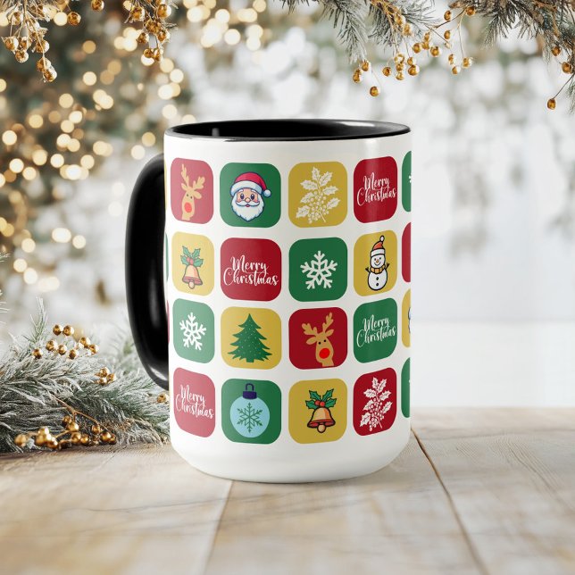 Modern Christmas Santa Tree Ornaments Snowman Kaffeetasse (Modern Christmas Santa Tree Ornaments Snowman Coffee Mug)
