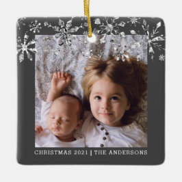 Modern Christmas Silver Snowflake Foto Keramikornament
