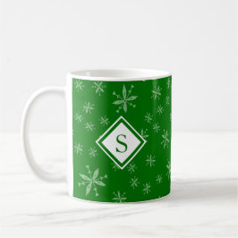Modern Christmas Snowflake Muster Monogram Green Kaffeetasse