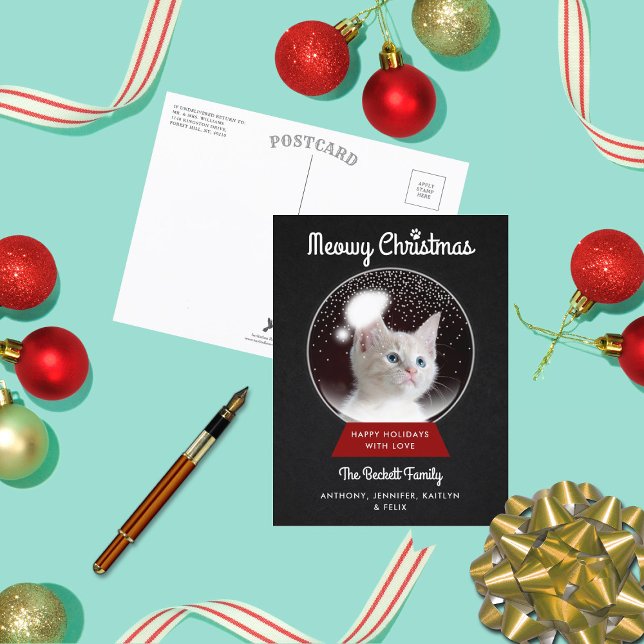 Modern Christmas Snowglobe | Pet Holiday Foto Ankündigungspostkarte (Von Creator hochgeladen)