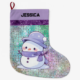 Modern Christmas Snowman Pastel Lila Großer Weihnachtsstrumpf