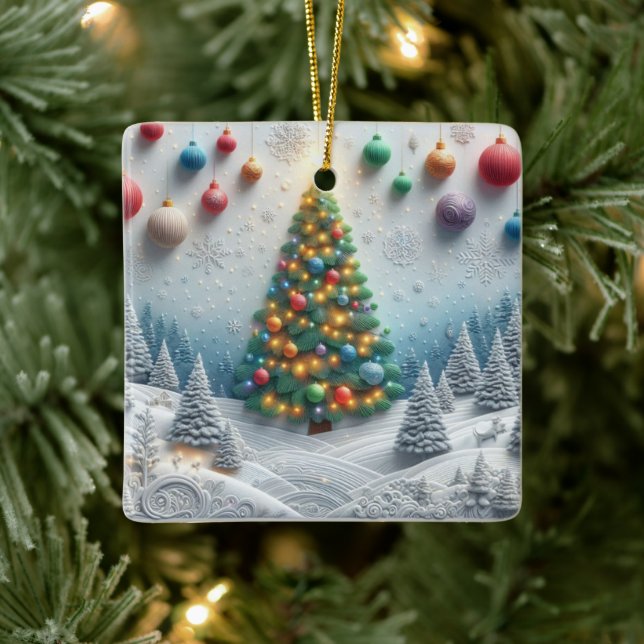 Modern Christmas Tree Embossed Forest  Keramikornament (Baum)