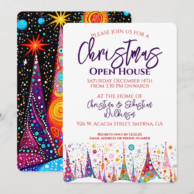 Modern Christmas Tree Open House Einladung (Vorne/Hinten)