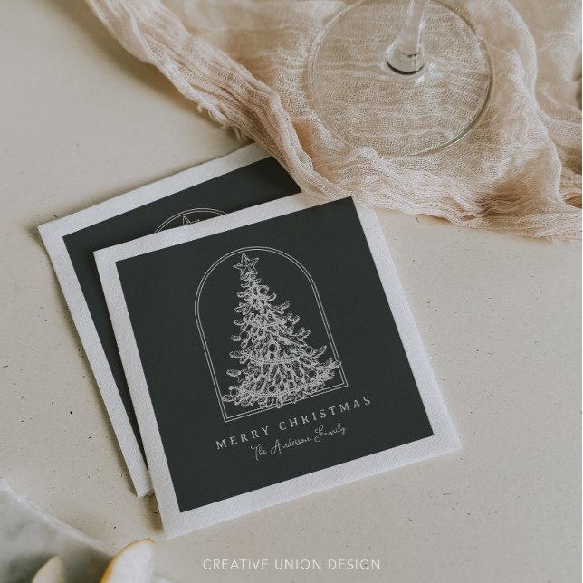 Modern Christmas Tree Sketch Arch Boho Holiday Serviette (Von Creator hochgeladen)
