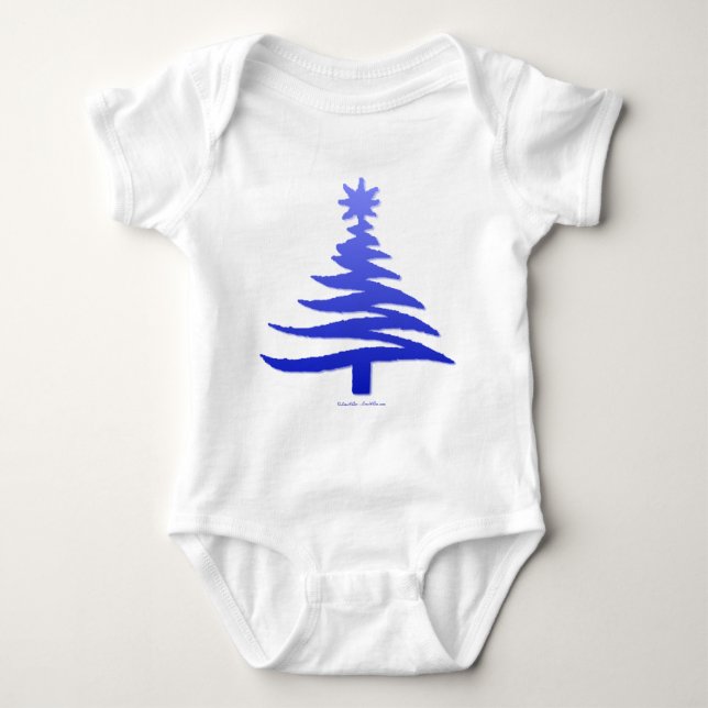 Modern Christmas Tree Stencil Print Blue Baby Strampler (Vorderseite)