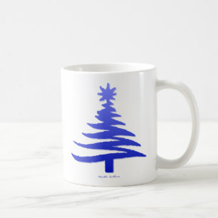 Modern Christmas Tree Stencil Print Blue Kaffeetasse