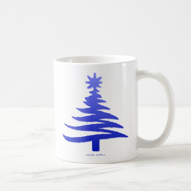Modern Christmas Tree Stencil Print Blue Kaffeetasse (Rechts)