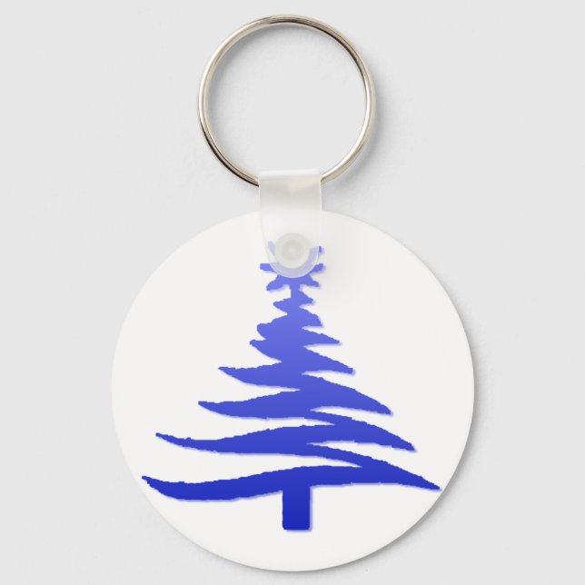 Modern Christmas Tree Stencil Print Blue Schlüsselanhänger (Vorderseite)