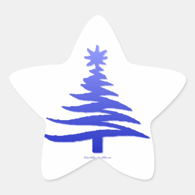 Modern Christmas Tree Stencil Print Blue Stern-Aufkleber (Vorderseite)