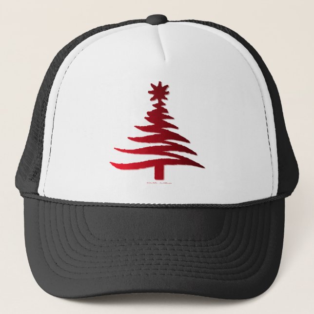 Modern Christmas Tree Stencil Print Red Truckerkappe (Vorderseite)