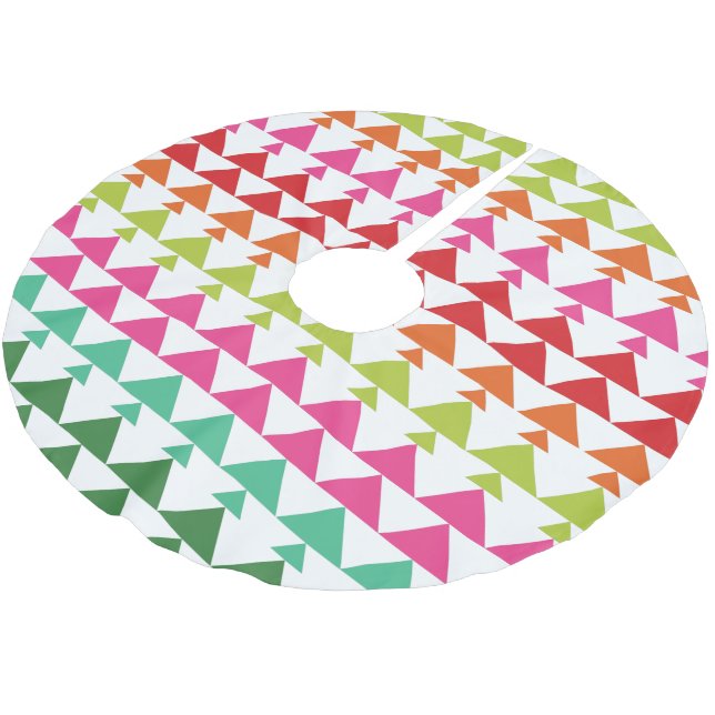 Modern Christmas Tree Triangle Muster Green Pink Polyester Weihnachtsbaumdecke (Schrägansicht)