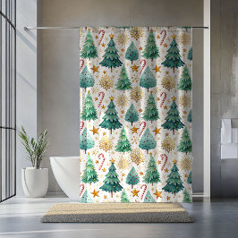 Modern Christmas Trees and Candy Canes Curtain Duschvorhang
