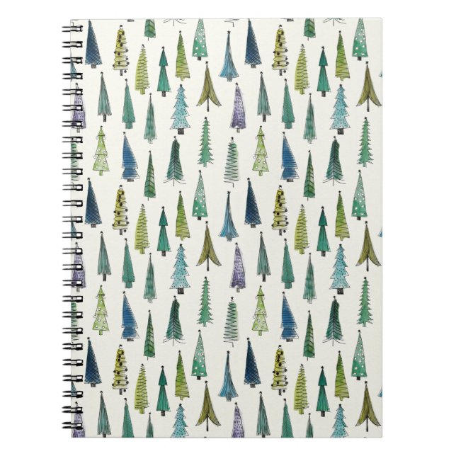Modern Christmas Trees Illustrated Pattern Notizblock (Vorderseite)